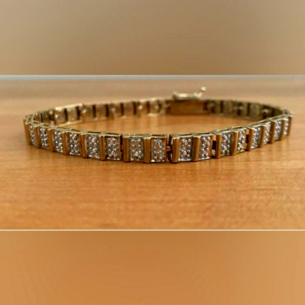Vintage 14 K Gold Plated With Diamond Accent Tennis Bracelet